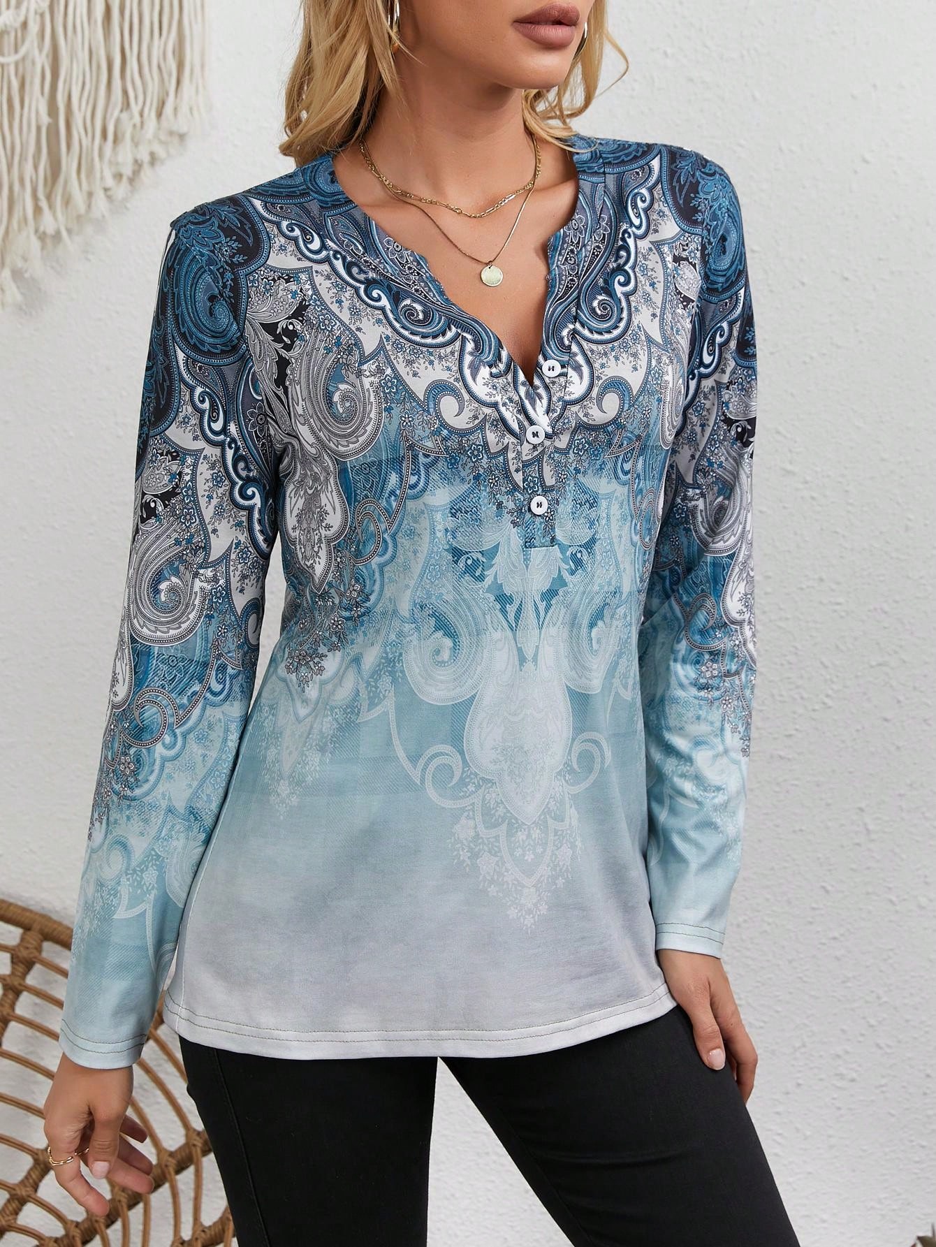 The Ethnic Fashion - Women's Ethnic-Style Top: Vintage Print, Long
