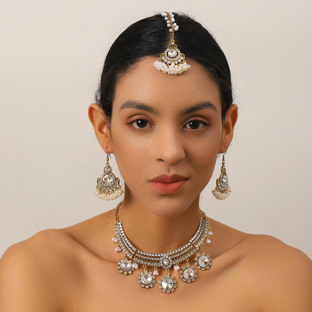 Ethnic Fashion Dubai - Luxury Gold Color Round Crystal Jewelry