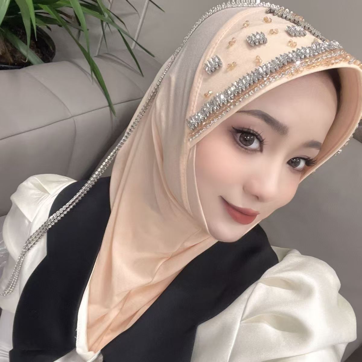 Luxury Hat Hijab Pink Scarf wi - Ethnic Fashion For Women review and price